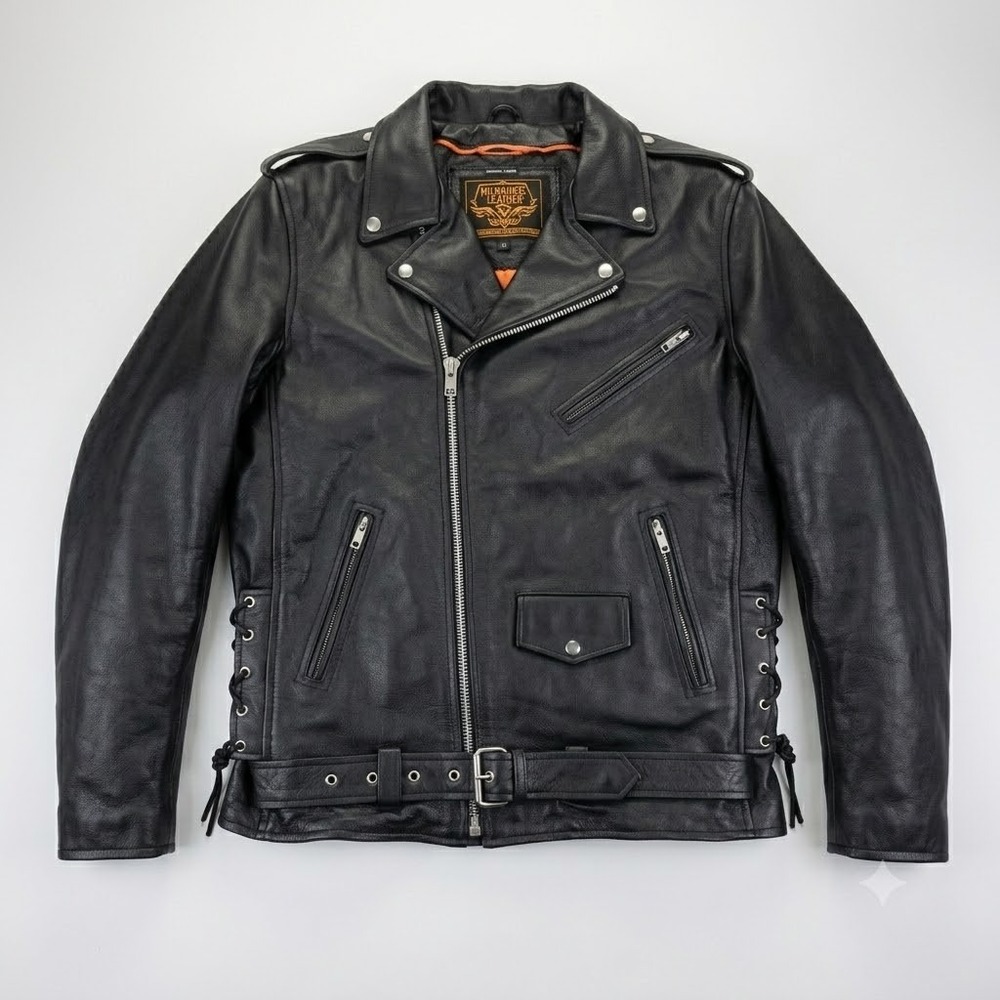 Milwaukee Leather Biker Jacket Men XL Tall Leather Police Style Motorcycle Rider